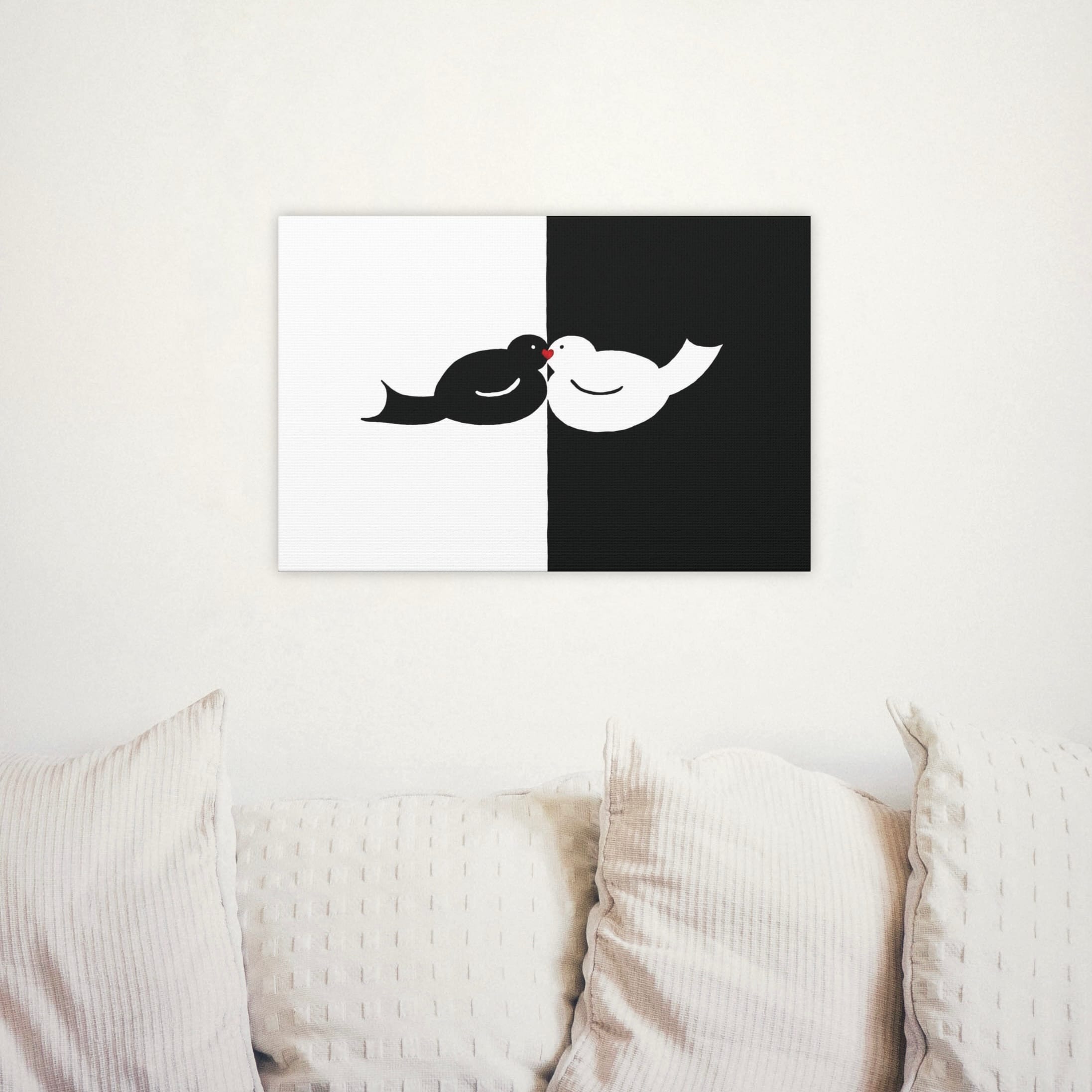 Black & White Love Birds, Canvas Painting - Image 2