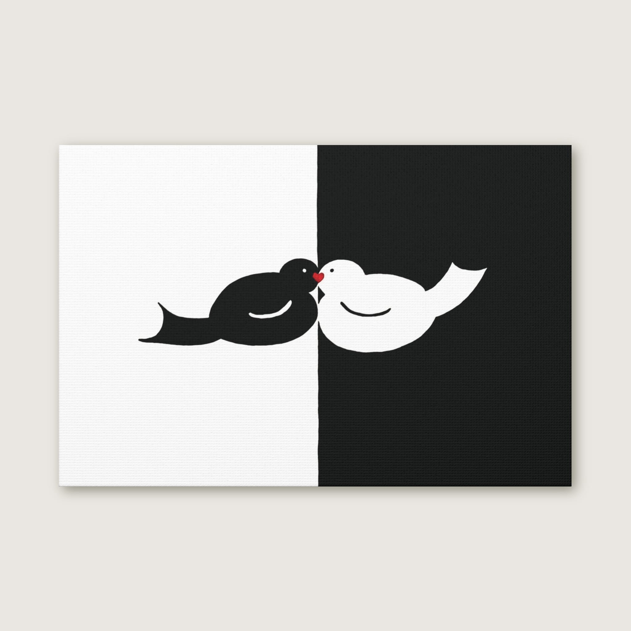 Black & White Love Birds, Canvas Painting