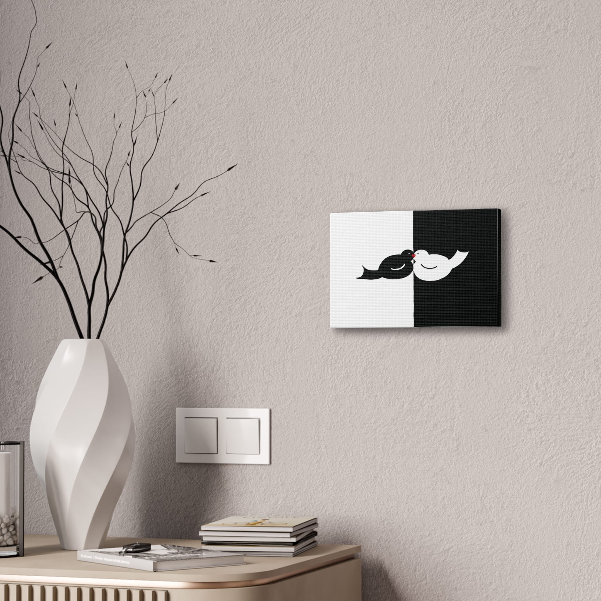 Black & White Love Birds, Canvas Painting - Image 3