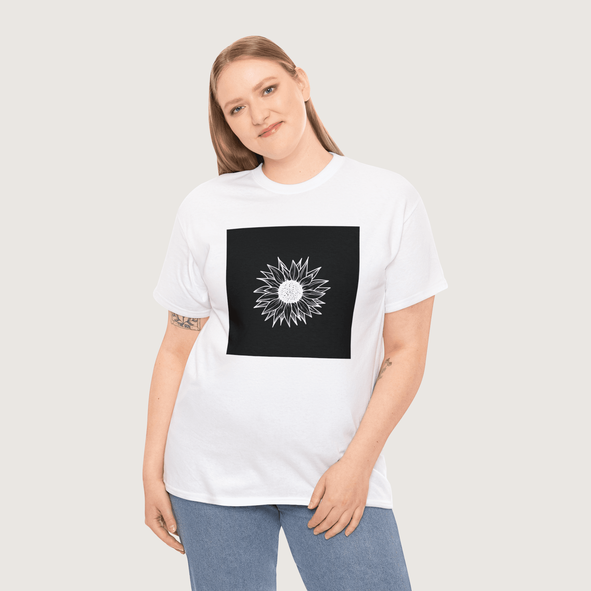 Unisex White & Black Flower T-Shirt 2 - Image 2