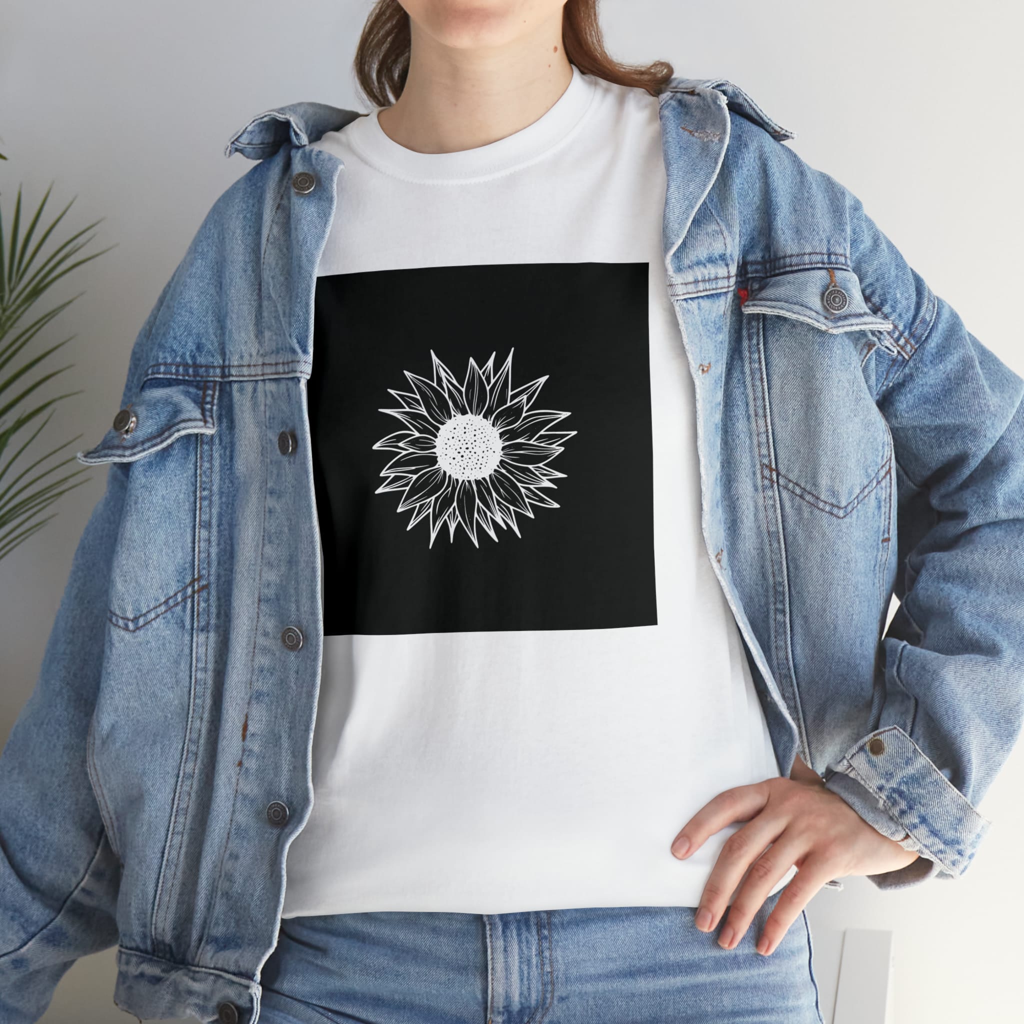 Unisex White & Black Flower T-Shirt 2 - Image 3